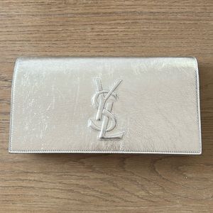 YSL silver beautiful clutch bag. 6” height 11” wide